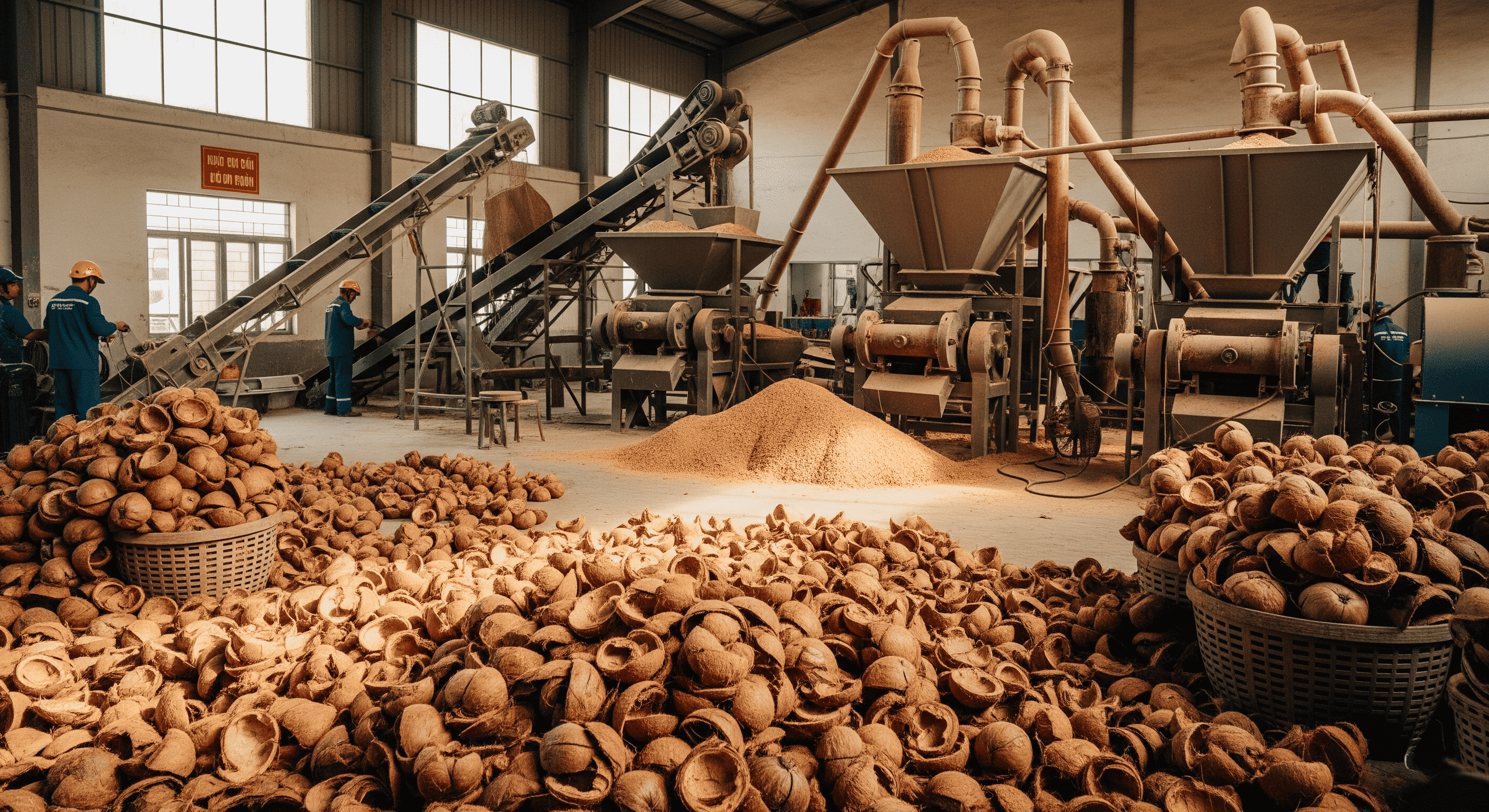 Coconut shell carbon production process in tropical facility
